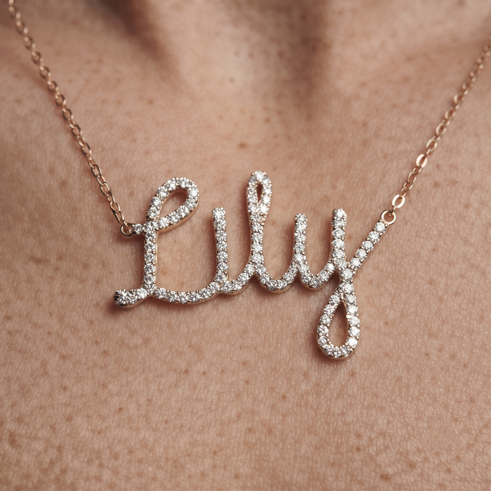 Diamond Letter Lily Pendant Necklace in 14K Yellow Gold