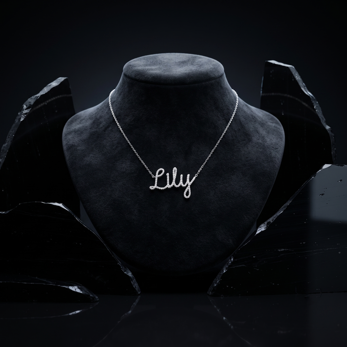 Diamond Letter Lily Pendant Necklace in 14K Yellow Gold