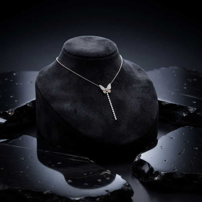 Diamond Butterfly Lariat Necklace in 14K Yellow Gold