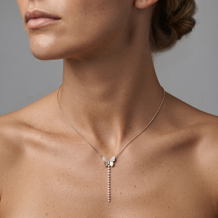 Diamond Butterfly Lariat Necklace in 14K Yellow Gold