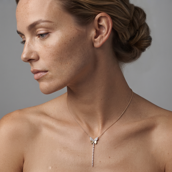 Diamond Butterfly Lariat Necklace in 14K Yellow Gold