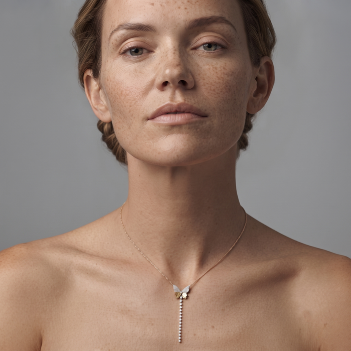 Diamond Butterfly Lariat Necklace in 14K Yellow Gold