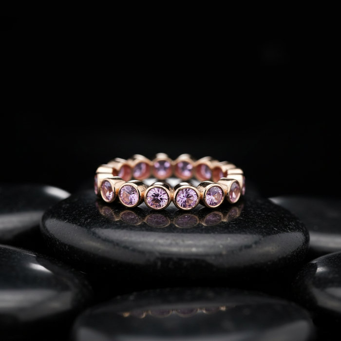 Elegant Round Pink Sapphire 14K Gold Eternity Ring
