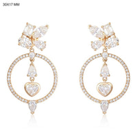 Multi Shape Diamond Heart Circle Drop Earrings in 14K Yellow Gold