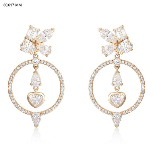 Multi Shape Diamond Heart Circle Drop Earrings in 14K Yellow Gold