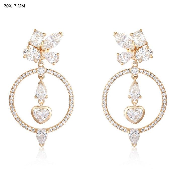 Multi Shape Diamond Heart Circle Drop Earrings in 14K Yellow Gold