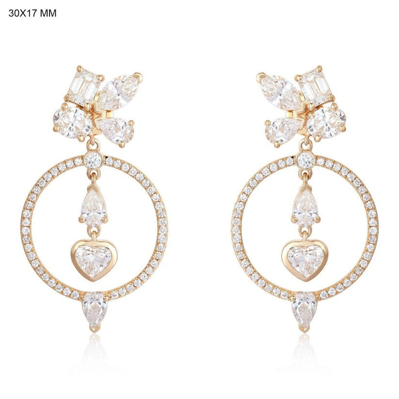 Multi Shape Diamond Heart Circle Drop Earrings in 14K Yellow Gold