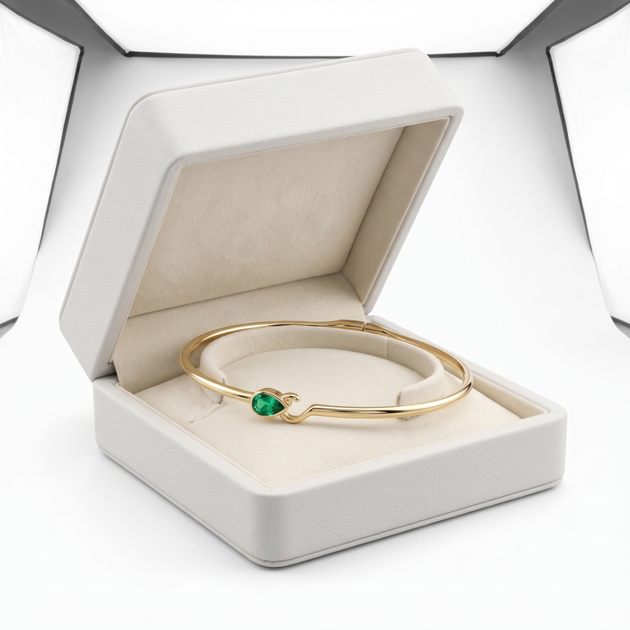 Minimalist Bangle Pear Shaped Emerald Bracelet in 14K Yellow Gold