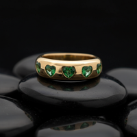 Heart-Shaped Green Emerald 14K Emerald Band Ring