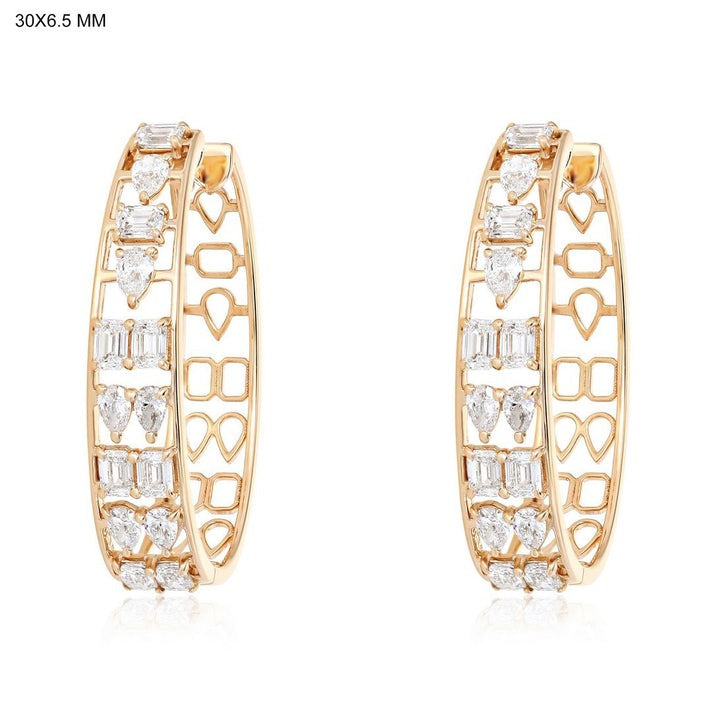 Geometric Openwork Diamond Hoop Earrings in 14K Gold