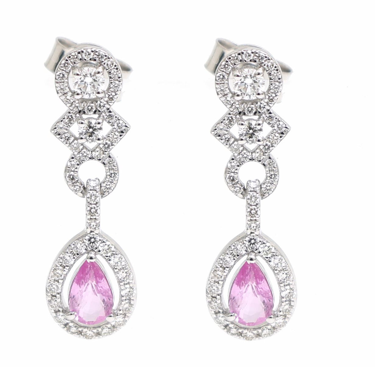 Majestic 18K Pink Sapphire White Gold Teardrop Diamond Earrings
