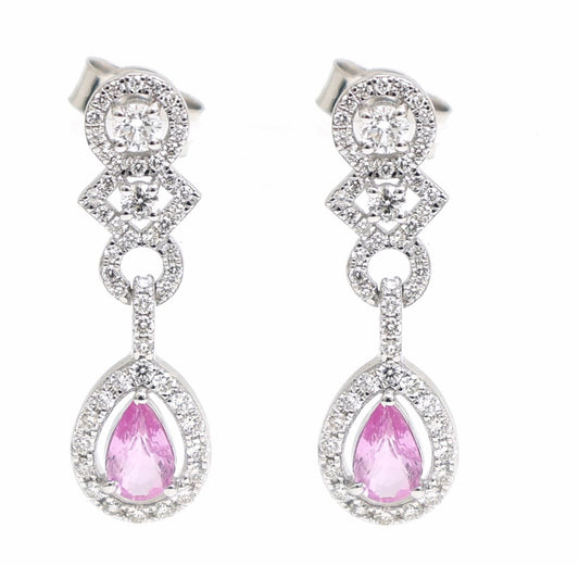 Majestic 18K Pink Sapphire White Gold Teardrop Diamond Earrings