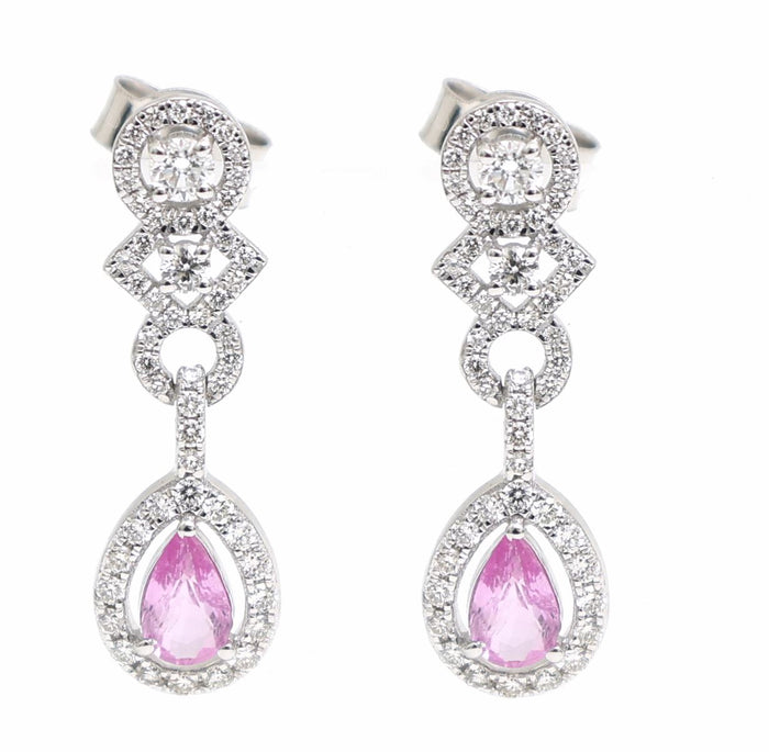 Majestic 18K Pink Sapphire White Gold Teardrop Diamond Earrings