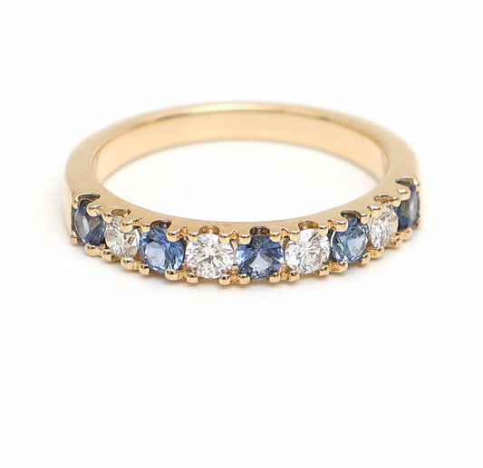 Azure Symphony Blue Sapphire & Diamond Band Ring in 18K Yellow Gold