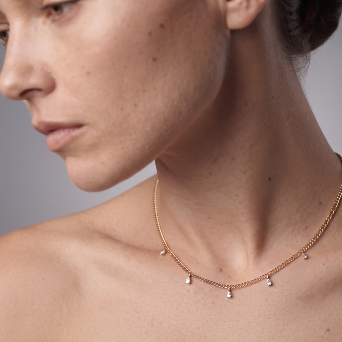 Minimalist Baguette 14K (or 18k upon request) Yellow Gold Diamond Link Necklace