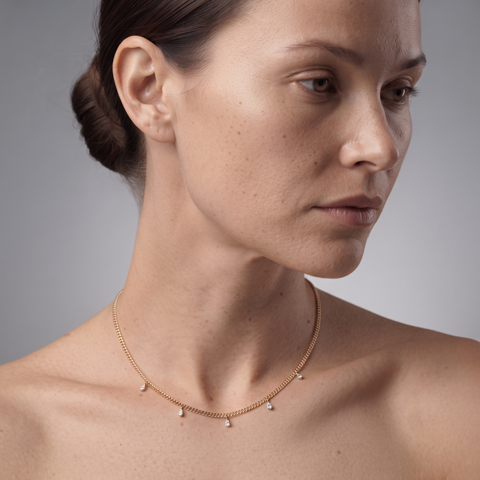 Minimalist Baguette 14K (or 18k upon request) Yellow Gold Diamond Link Necklace