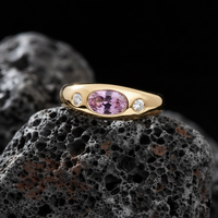 Elegant Pink Sapphire Diamond 14K Gold Band Ring
