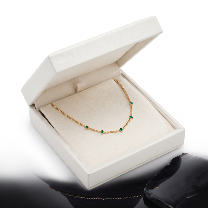 Emerald Teardrop Link Chain Necklace in 14K Yellow Gold
