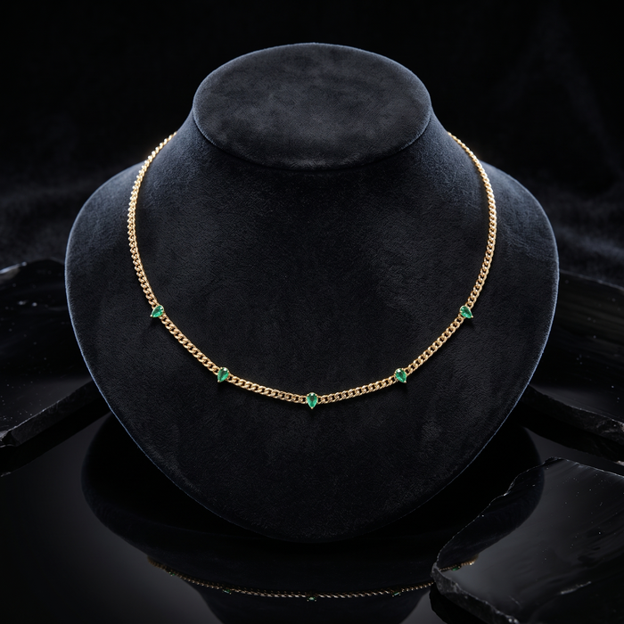 Emerald Teardrop Link Chain Necklace in 14K Yellow Gold