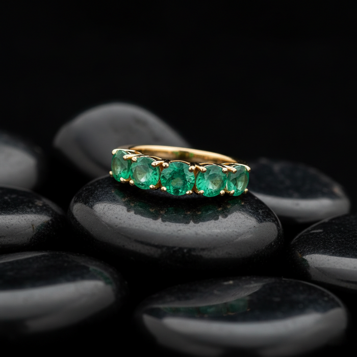 Classic Emerald 14K Yellow Gold Row Band Ring
