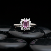 Pink Sapphire Emerald-Cut Diamond Halo Ring in 14K White Gold