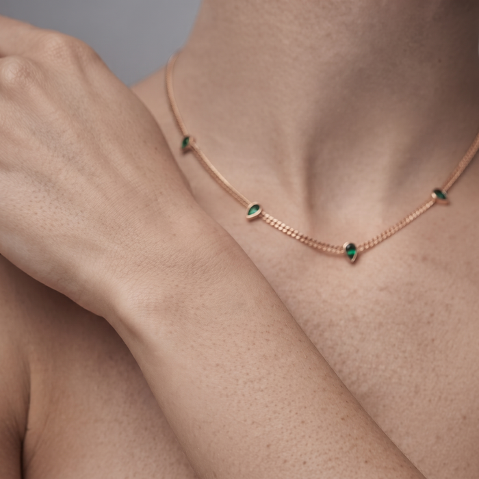 Emerald Teardrop Link Chain Necklace in 14K Yellow Gold