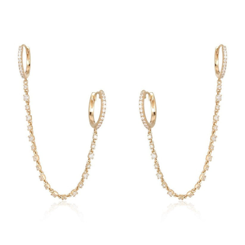Diamond Double Chain Link Hoop Earrings in 14K Yellow Gold