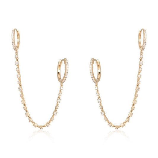 Diamond Double Chain Link Hoop Earrings in 14K Yellow Gold