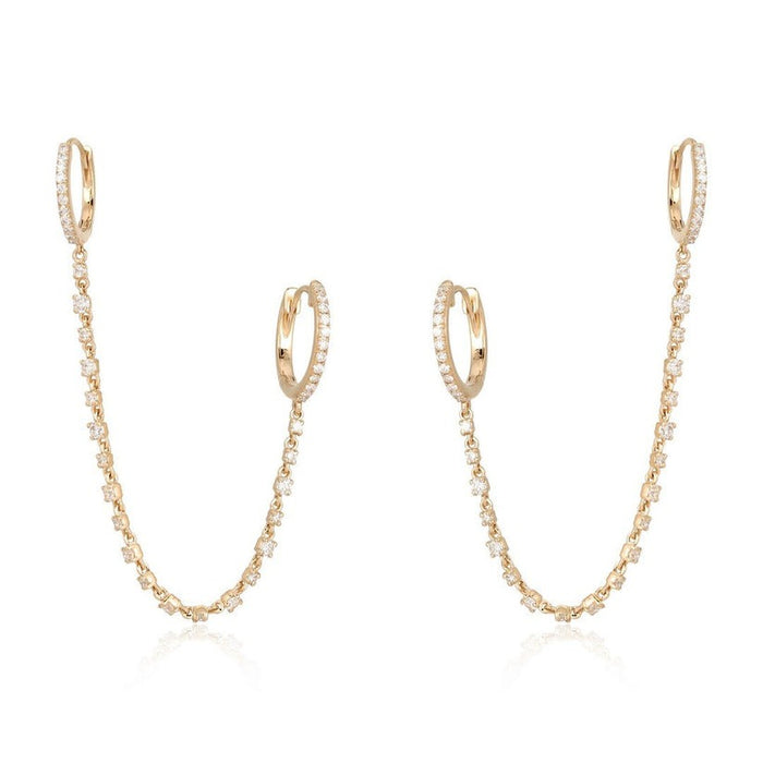 Diamond Double Chain Link Hoop Earrings in 14K Yellow Gold