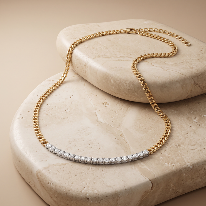 Cuban Diamond Bar Chain Necklace in 14K Yellow Gold