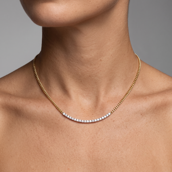 Cuban Diamond Bar Chain Necklace in 14K Yellow Gold