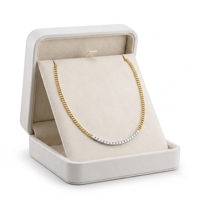 Cuban Diamond Bar Chain Necklace in 14K Yellow Gold