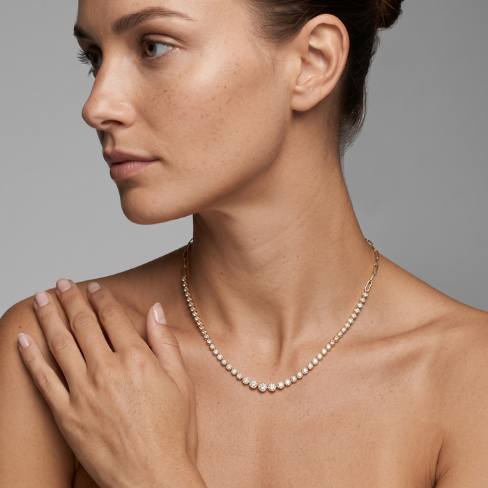 Bezel Paper Clip Adjustable Tennis Necklace in 14K Yellow Gold