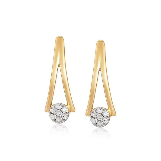 Cluster Diamond V Drop Earrings in 14K Yellow Gold