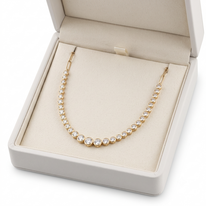 Bezel Paper Clip Adjustable Tennis Necklace in 14K Yellow Gold