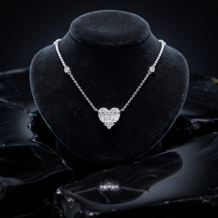 Heart Shape Diamond Necklace in 18K White Gold