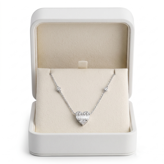 Heart Shape Diamond Necklace in 18K White Gold
