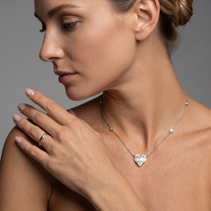 Heart Shape Diamond Necklace in 18K White Gold