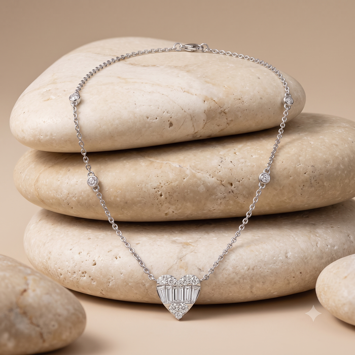 Heart Shape Diamond Necklace in 18K White Gold