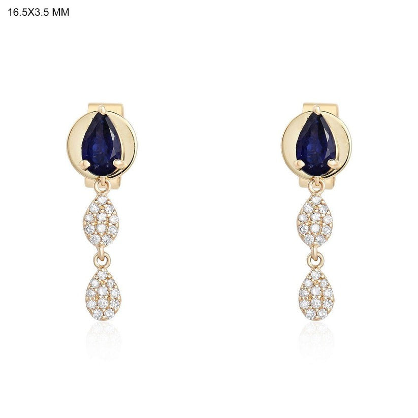 Midnight Drop Sapphire Earrings in 14K Yellow Gold
