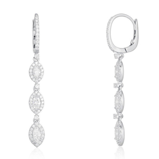 Triple Marquise Diamond Drop Earrings in 14K White Gold