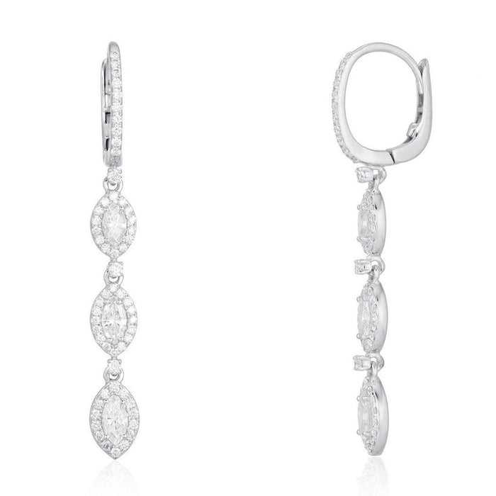 Triple Marquise Diamond Drop Earrings in 14K White Gold