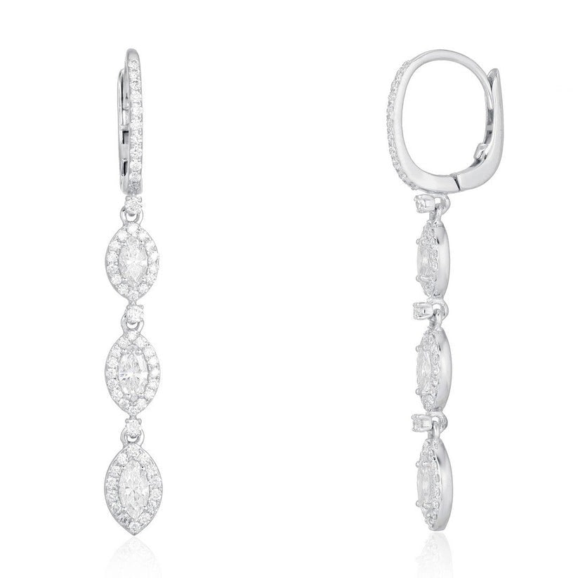 Triple Marquise Diamond Drop Earrings in 14K White Gold
