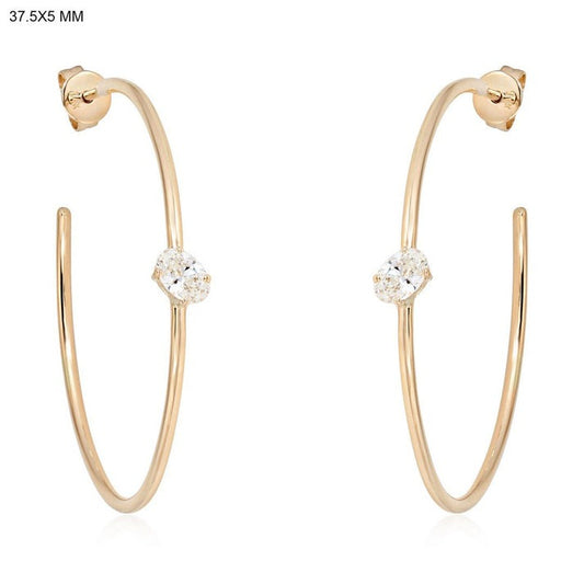 Open Hoop Diamond Accent Earrings in 14K Yellow Gold