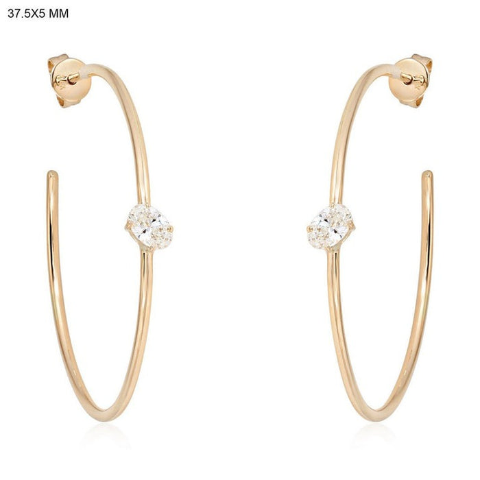 Open Hoop Diamond Accent Earrings in 14K Yellow Gold