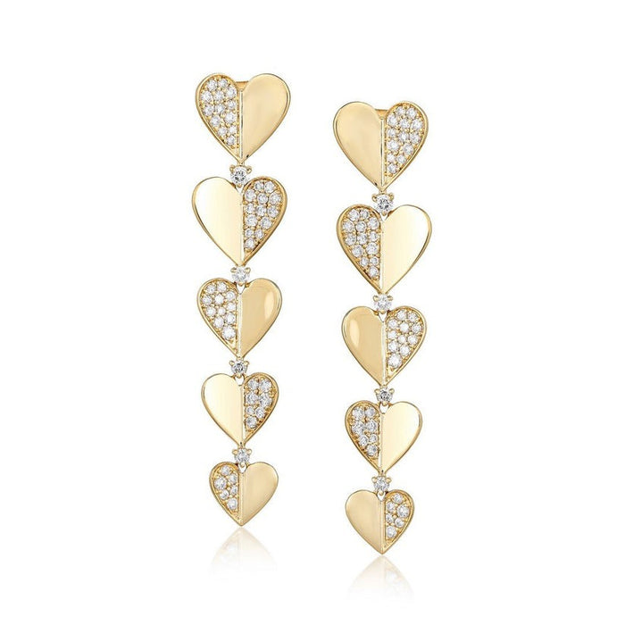 Heart Diamond Arc Drop Earrings in 14K Yellow Gold