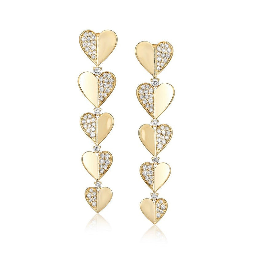 Heart Diamond Arc Drop Earrings in 14K Yellow Gold