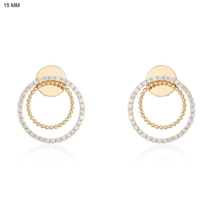Double Circle Diamond Stud Earrings in 14K Yellow Gold