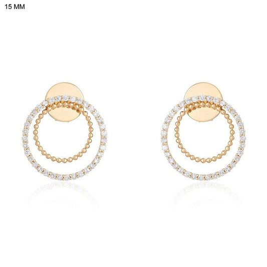 Double Circle Diamond Stud Earrings in 14K Yellow Gold