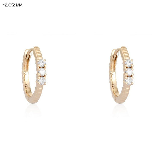 Trio Whisper Diamond Huggie Hoop Earrings in 14K Yellow Gold